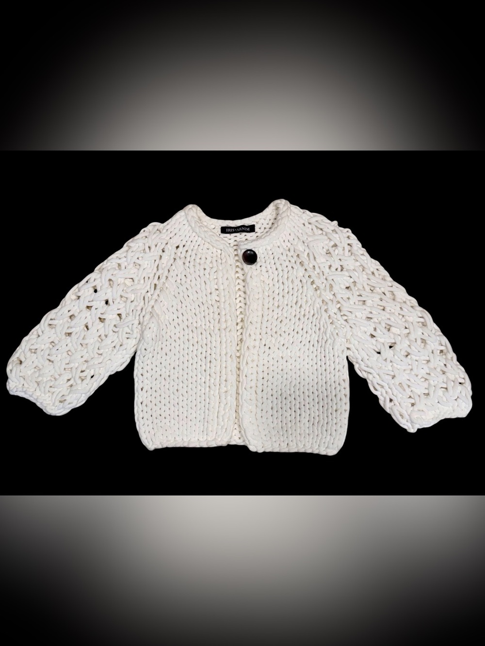 Chunky Cotton Open Knit Cropped Cardigan Balloon Sleeve Iris Von Armin